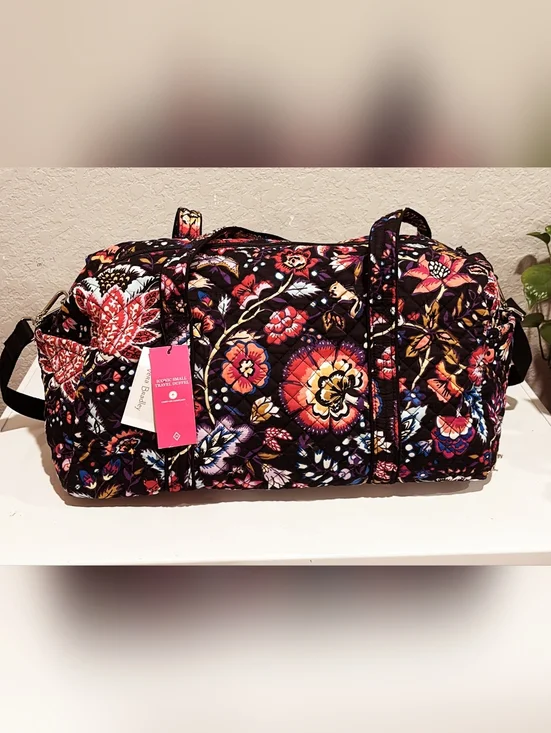 Vera Bradley Black Floral Quilted Duffel Bag - Picture 1 of 7
